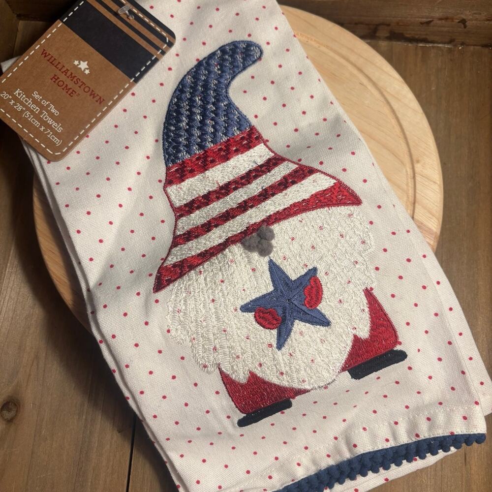 Americana Gnome Williamstown Home Dishtowel Set of 2 NWT